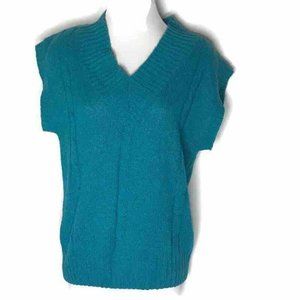 Rainbow Ridge Womens Sweater Vest M Blue/Green Short Sleeve V-Neck Ribbed Knit